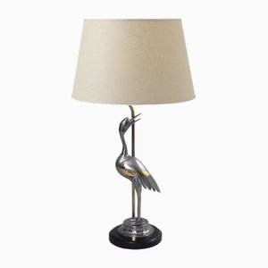 Heron Table Lamp in Chrome and Brass Wood, 1970s