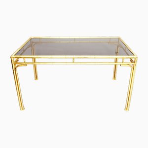 Dining Table in Brass, Faux Bamboo and Smoked Glass, 1970s