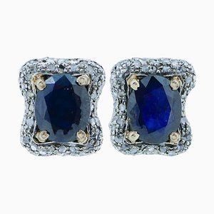 14 Karat Rose Gold and Silver Earrings with Sapphires and Diamonds, 1950s, Set of 2