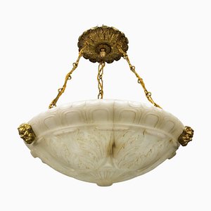 Large Neoclassical Style Alabaster and Bronze Pendant Light, 1890s