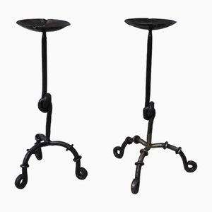 Large Wrought Iron Floor Candleholders, 1940s, Set of 2