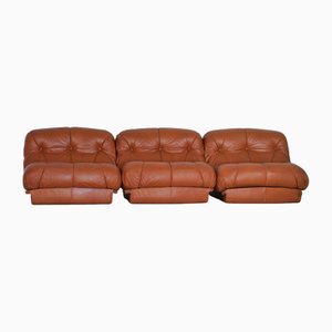 Nuvolone Modular Sofa or Lounge Chairs in Cognac Leather by Rino Maturi for Mimo Padova, 1970s, Set of 3