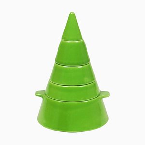 Green Ceramic Stackable Cone Tableware Set by Pierre Cardin for Franco Pozzi, 1970, Set of 5
