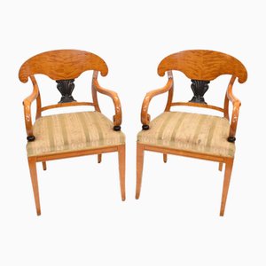 Fauteuils Biedermeier en Bouleau Satiné, Suède, 1910s, Set de 2