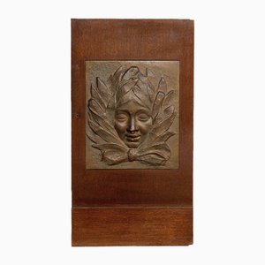 Art Deco Wooden Door Plate with Female Face, 1930s