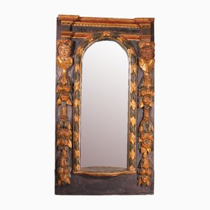 Großer spanischer Spiegel aus polychromem Holz, 17. Jh.