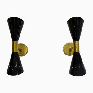 Italian Wall Sconces in Brass and Aluminium, 1950s, Set of 2