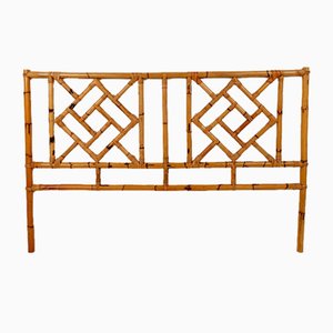 Cabecera de cama vintage de bambú y ratán de estilo Chippendale chino, años 70