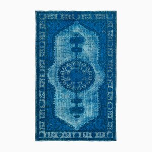 Anatolischer Handgeknüpfter Overdyed Teppich aus Blauer Wolle, 1980er