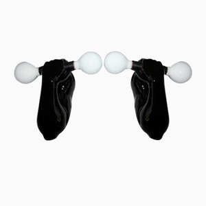 Black Arm Wall Lights with Dumbbells, Set of 2