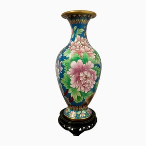 Große chinesische Cloisonné Vase mit Vögeln und Blumendekor, 1960er