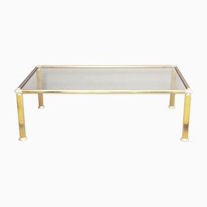 Chrome and Brass Coffee Table with Column-Shaped Legs, 1970s