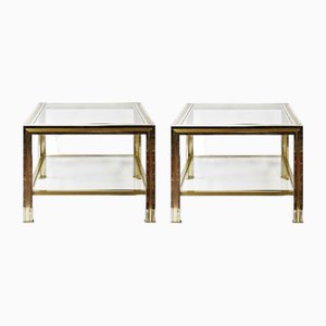 Mid-Century Italian Brass, Chrome and Glass Top Side Tables, 1970, Set of 2