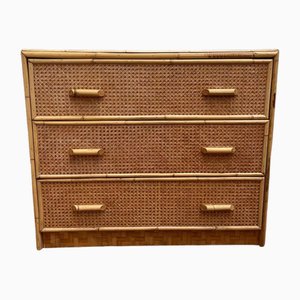 Mid-Century Bamboo and Rattan Cane Chest of Drawers, 1950s