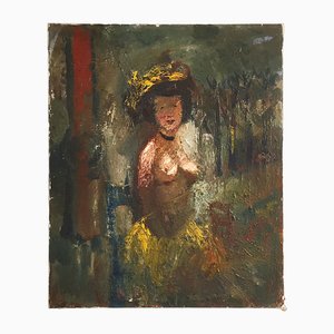 Fernand Labat, Bailarina semidesnuda Art Déco, óleo sobre lienzo