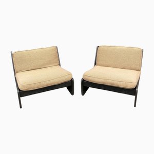 Italian Armchairs in Wood and Boucle Fabric, 1970s, Set of 2