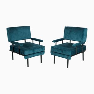 Vintage Italian Armchairs in Blue Velvet, 1970s, Set of 2