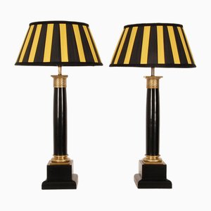 Vintage French Napoleonic Lamps in Black Marble and Gold Gilded Bronze, 1980s, Set of 2