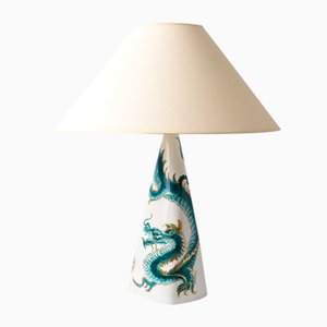 Lampe de Bureau Dragon Vert Mid-Century en Porcelaine de Alka Kunst, 1960s