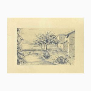 Augusto Monari, Landscape, Pencil Drawing, Early 20th Century