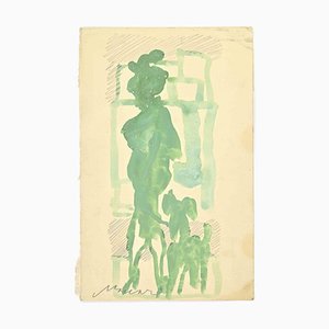 Mino Maccari, Green Lady, Watercolor, 1960s