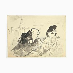 Mino Maccari, The Couple, Watercolor, 1958