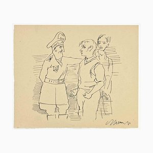 Mino Maccari, Police and Guys, Ink Drawing, 1947