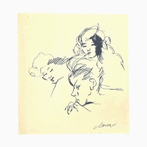 Mino Maccari, Portraits, Ink Drawing, 1950s