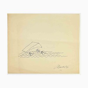 Mino Maccari, Nuotatori, Disegno a china, anni '50