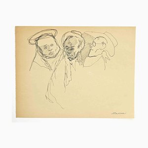 Mino Maccari, Figuren, Tuschezeichnung, 1960er