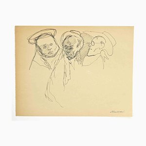 Mino Maccari, Figures, Ink Drawing, 1960s