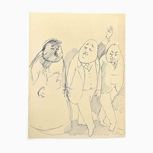 Mino Maccari, The Greeting, Ink Drawing, 1960s