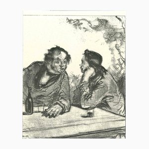 Paul Gavarni, The Conversation, Original Lithographie, 1881