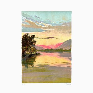 Mario Sportelli, Sunrise on the Lake, Original Lithographie, 1970er