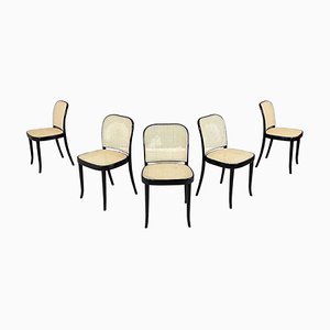 Italian Chairs in Straw and Black Wood by Salvatore Leone, 1920s, Set of 5