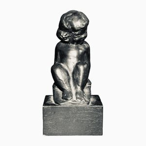 Bronze Figurine on Wooden Stand by Carl Einar Borgström, 1950s