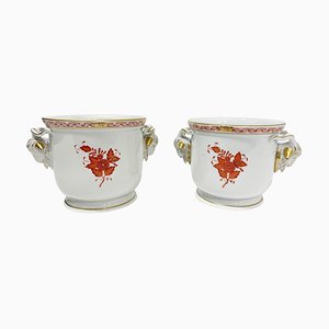 Hungarian Porcelain Apponyi Orange Cachepots from Herend, 1960s, Set of 2