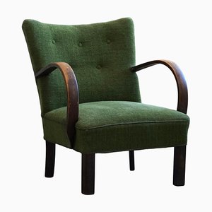 Mid-Century Modern Danish Easy Chair in Beech and Green Fabric, 1940