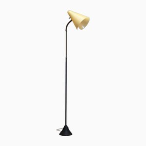 Slim Black Lacquered, Brass and Acrylic Floor Lamp from Nordisk Solar, Denmark, 1940s