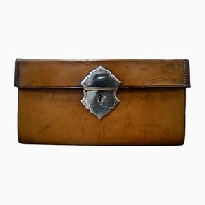 Antique Drop Front Leather Stationary Box, 1910s