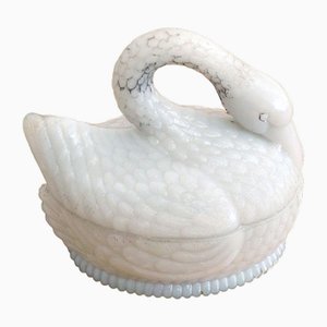 Cygne Butter Box in White Opalin Glass by Vallérysthal, 1890s