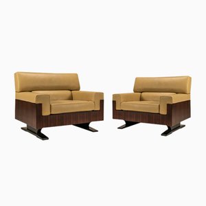 Large Lounge Chairs in Aniline Leather and Rosewood, Italy, 1960s, Set of 2