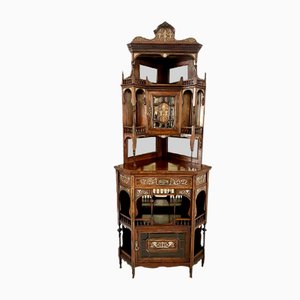 Mueble esquinero victoriano de palisandro con incrustaciones de Maple & Co., década de 1880