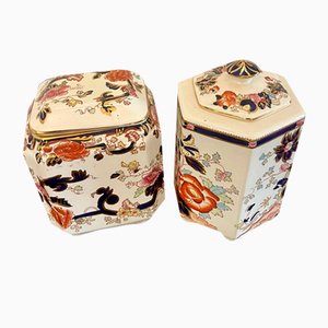 Handpainted Ironstone Tea Caddies from Masons, 1920, Set of 2