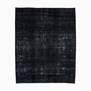 Large Traditional Black Oriental Hand Knotted Overdyed Rug, 1980s