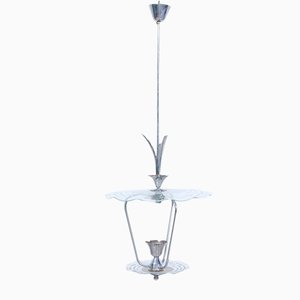 Art Deco Pendant Light in Glass with Metal Leaves, 1940s