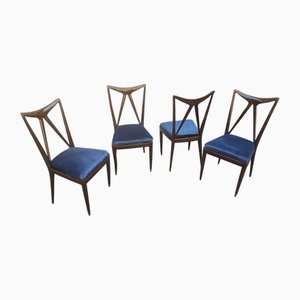 Five 50s Design Chairs Session in Blue Velvet Ico Parisi for Fratelli Rizzi by Ico & Luisa Parisi, 1950s, Set of 4