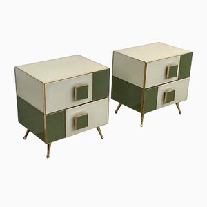 Wood and Glass Bedside Tables, 2000s, Set of 2