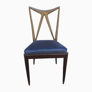 50s Design Chair Session in Blue Velvet Ico Parisi for Brothers Rizzi by Ico & Luisa Parisi, 1950s