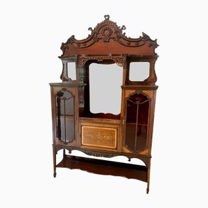 Large Antique Victorian Mahogany Inlaid Satinwood Display Cabinet, 1880